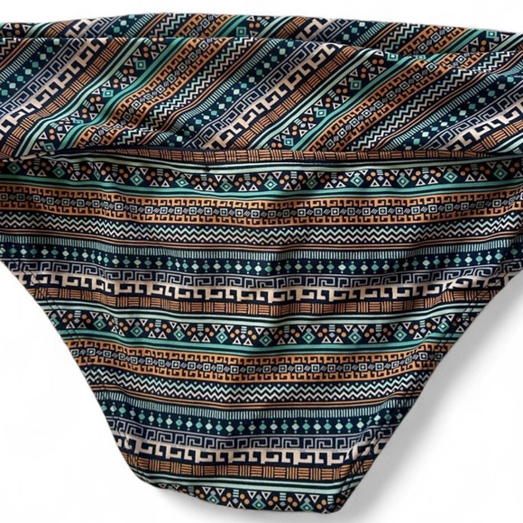 Kirra Teal, Navy & Tan Aztec Fold-Over Bikini Bottoms - Picture 2 of 8